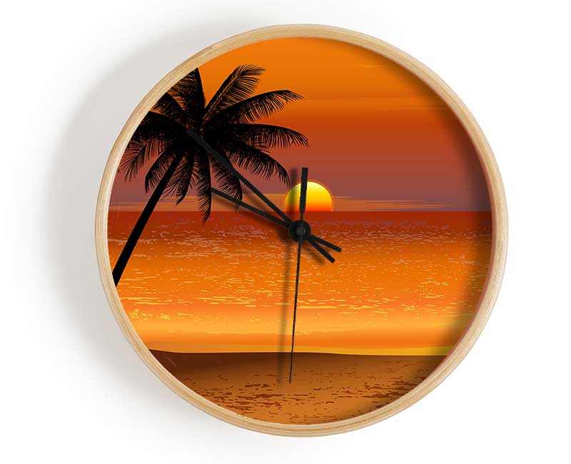 Orange Palm Tree Sun Clock - Wallart-Direct UK