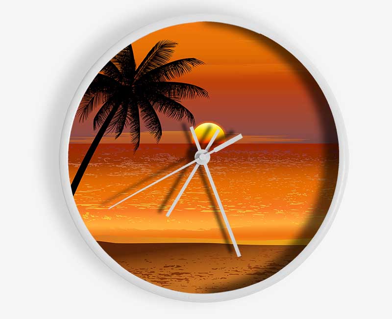 Orange Palm Tree Sun Clock - Wallart-Direct UK