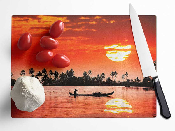 Red Sun Reflections Glass Chopping Board