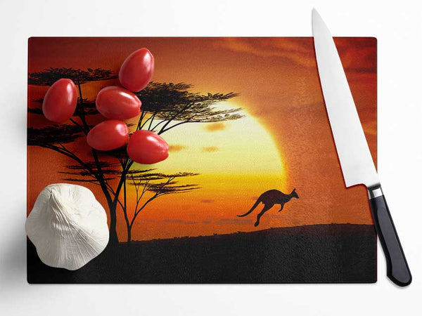 Kangaroo Sun Glow Glass Chopping Board