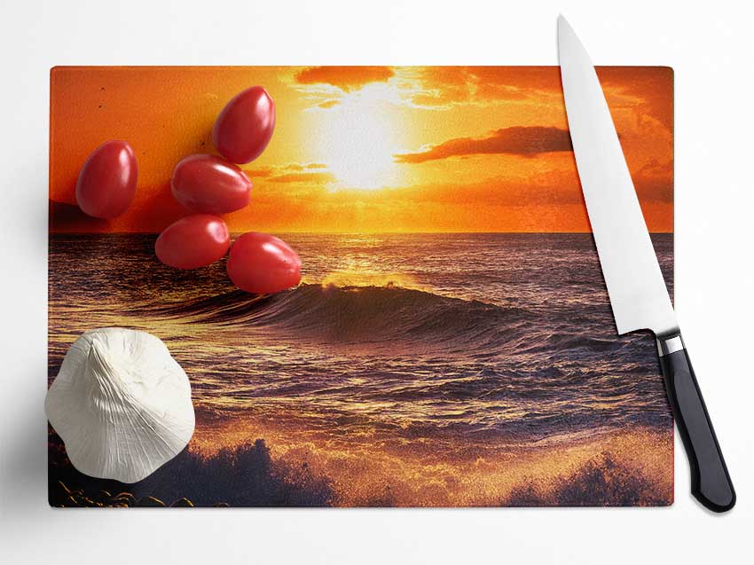 Sun Blaze Waves Glass Chopping Board