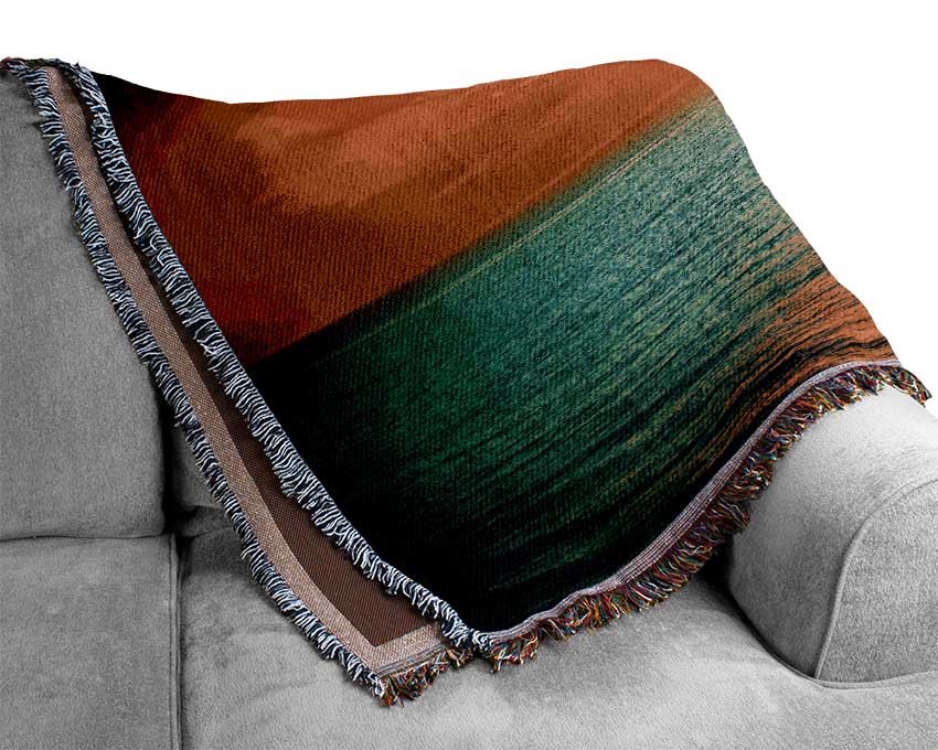 Orange Sun Reflections On The Green Ocean Woven Blanket