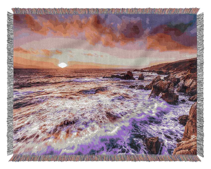 Pink Ocean Waves Woven Blanket