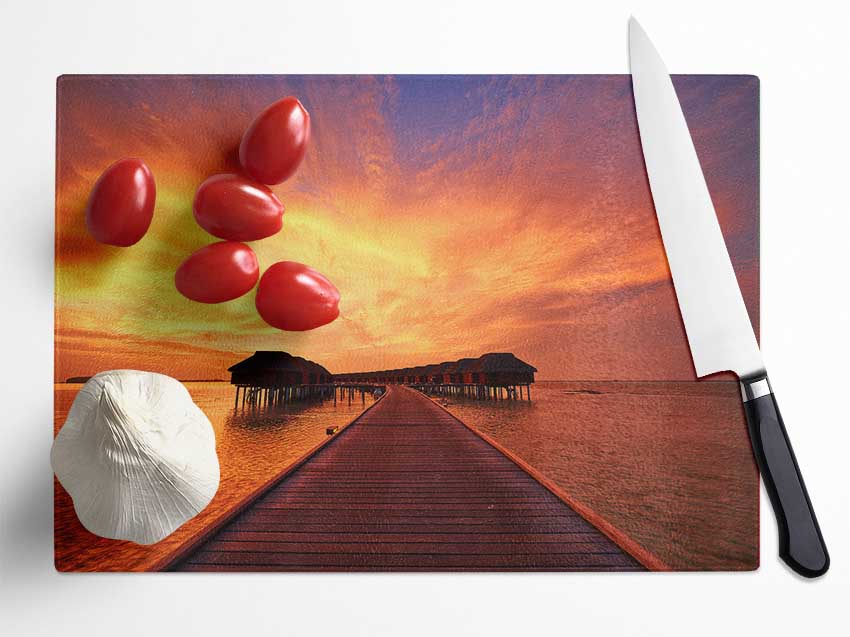 Ocean Honeymoon Retreat Glass Chopping Board