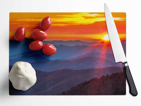 Blue Misty Mountain Sun 3 Glass Chopping Board