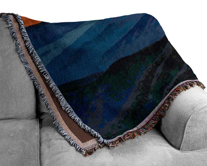 Blue Misty Mountain Sun 3 Woven Blanket