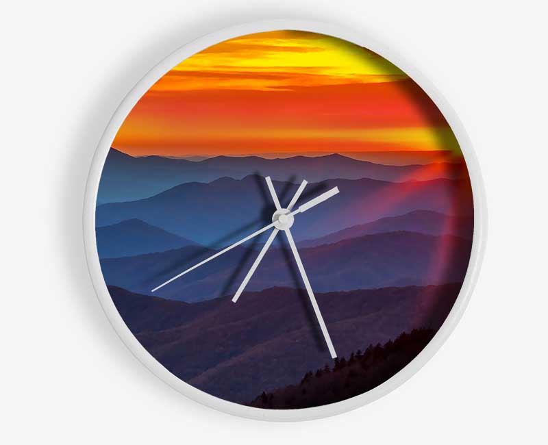 Blue Misty Mountain Sun 3 Clock - Wallart-Direct UK