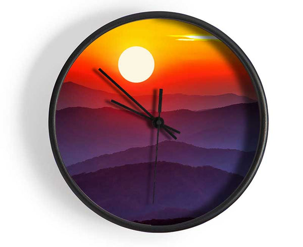 Blue Misty Mountain Sun 2 Clock - Wallart-Direct UK