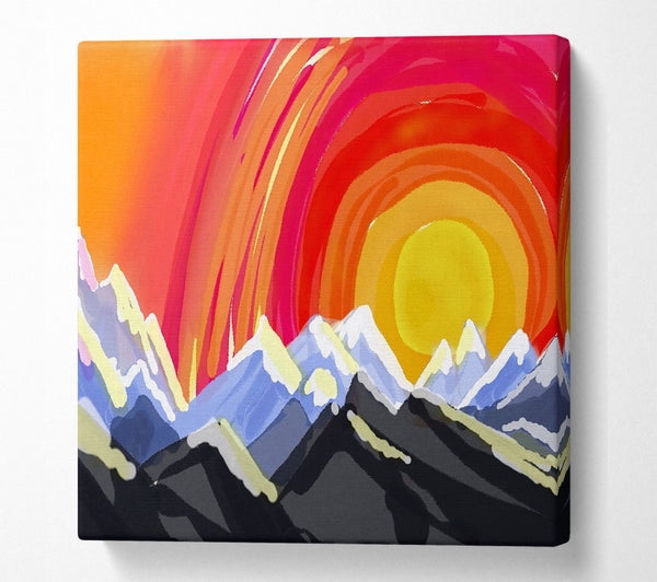 A Square Canvas Print Showing Mountain Peak Sun Square Wall Art