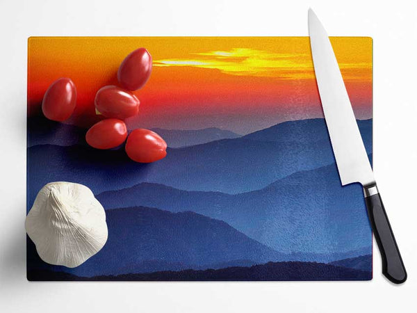 Sunset Mountain Blues Glass Chopping Board