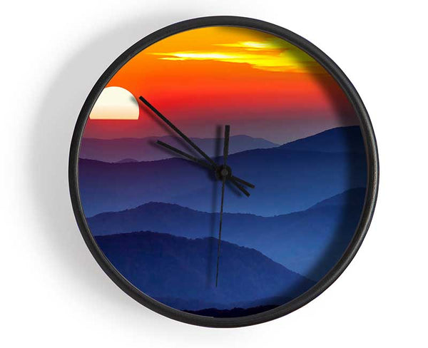 Sunset Mountain Blues Clock - Wallart-Direct UK