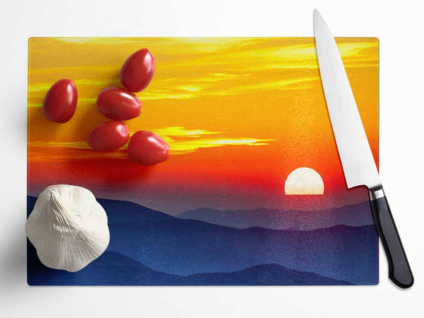 Blue Misty Mountain Sun 1 Glass Chopping Board