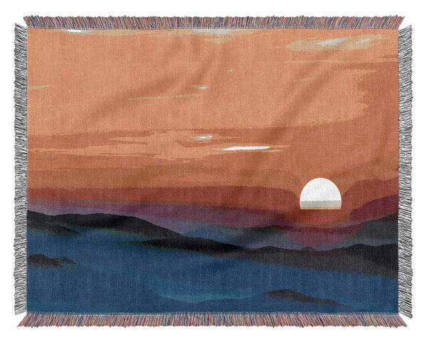 Blue Misty Mountain Sun 1 Woven Blanket