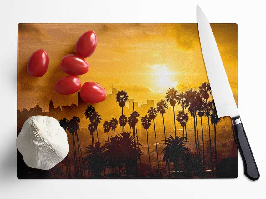 Palm Tree City Glass Chopping Board