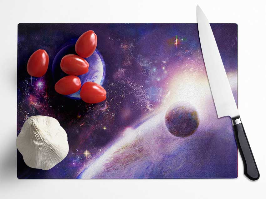 Purple Planet Glow Glass Chopping Board