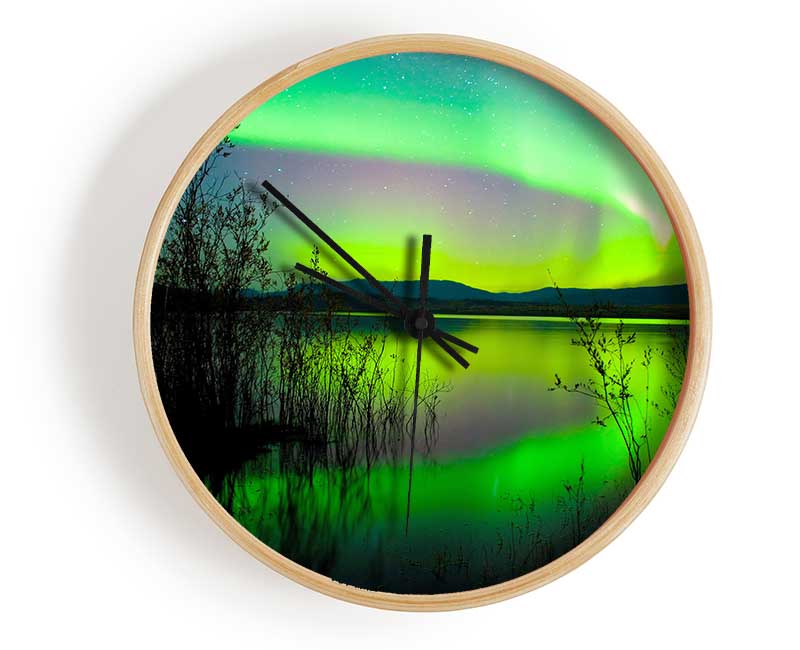 Green Northern Lights Clock - Wallart-Direct UK