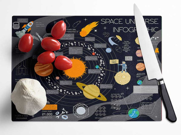 Space Universe Infographic Glass Chopping Board