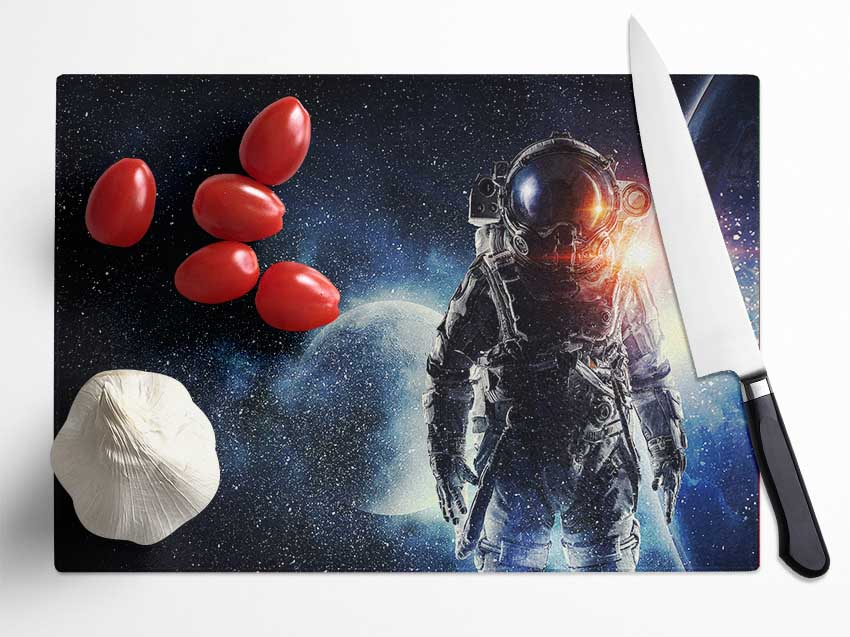 Stunning Astronaut Amongst The Stars Glass Chopping Board