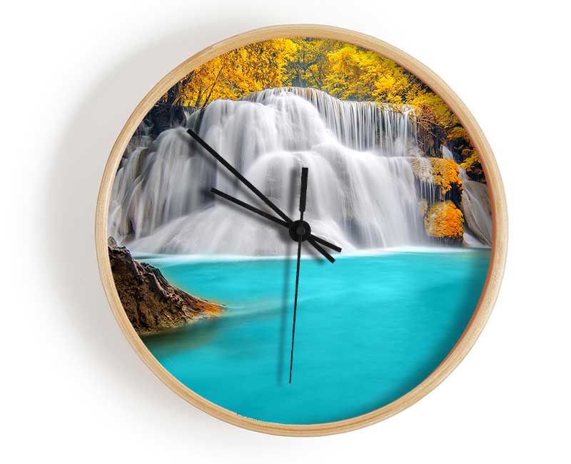 Yellow Trees Around The Blue Waters Clock - Wallart-Direct UK