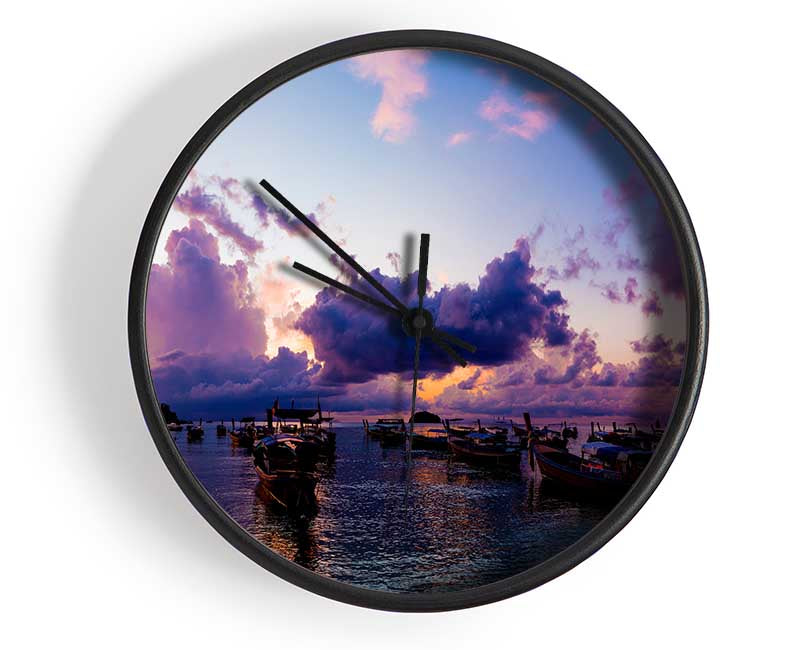 Purple clouds river Clock - Wallart-Direct UK