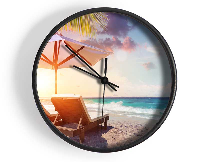 Sun chairs by the sea Clock - Wallart-Direct UK