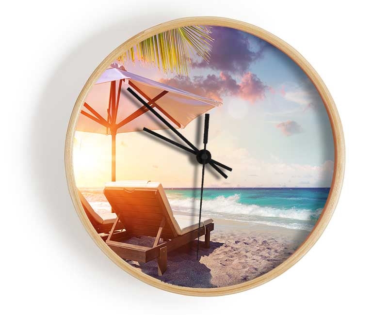 Sun chairs by the sea Clock - Wallart-Direct UK