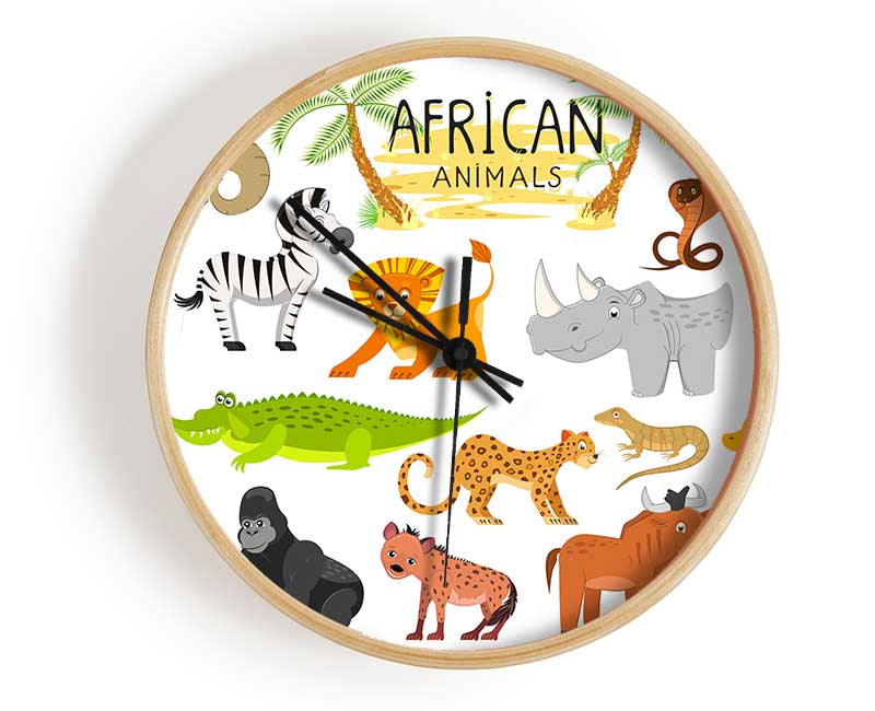 African animals cartoon Clock - Wallart-Direct UK