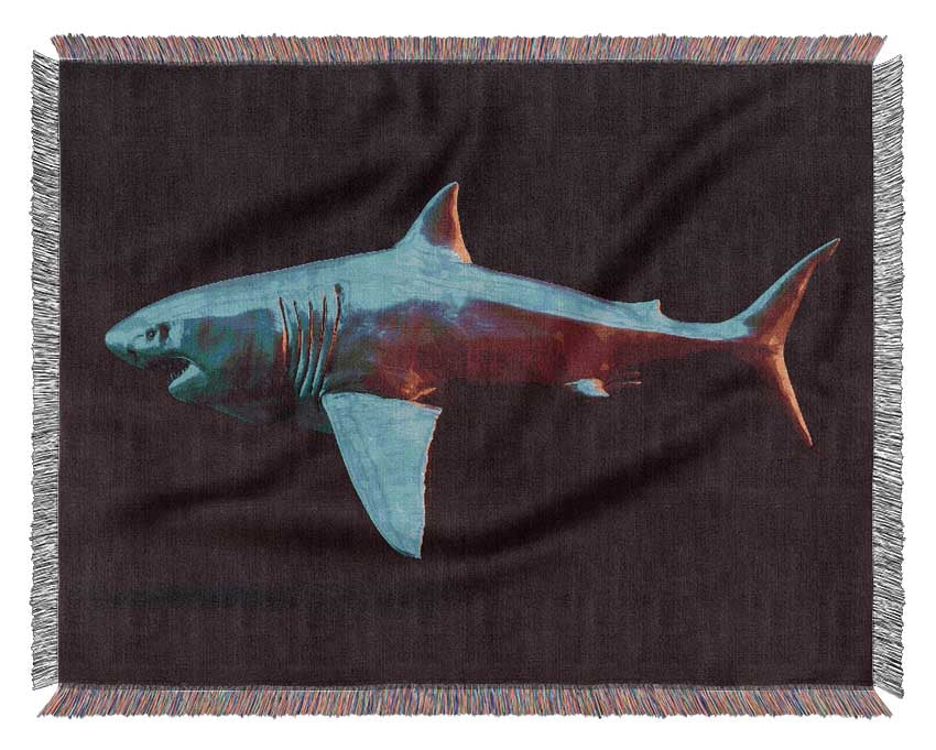 Blue shark in the deep sea Woven Blanket