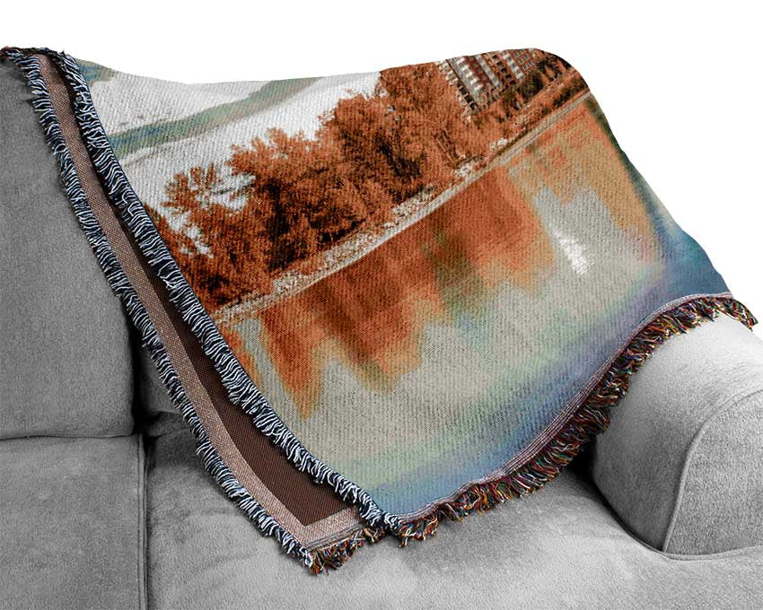 Bridge over the water city view Woven Blanket