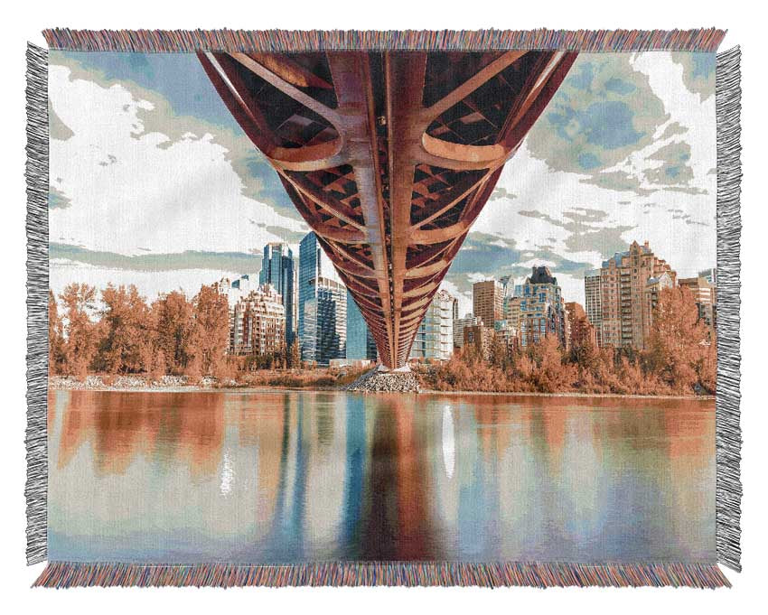 Bridge over the water city view Woven Blanket