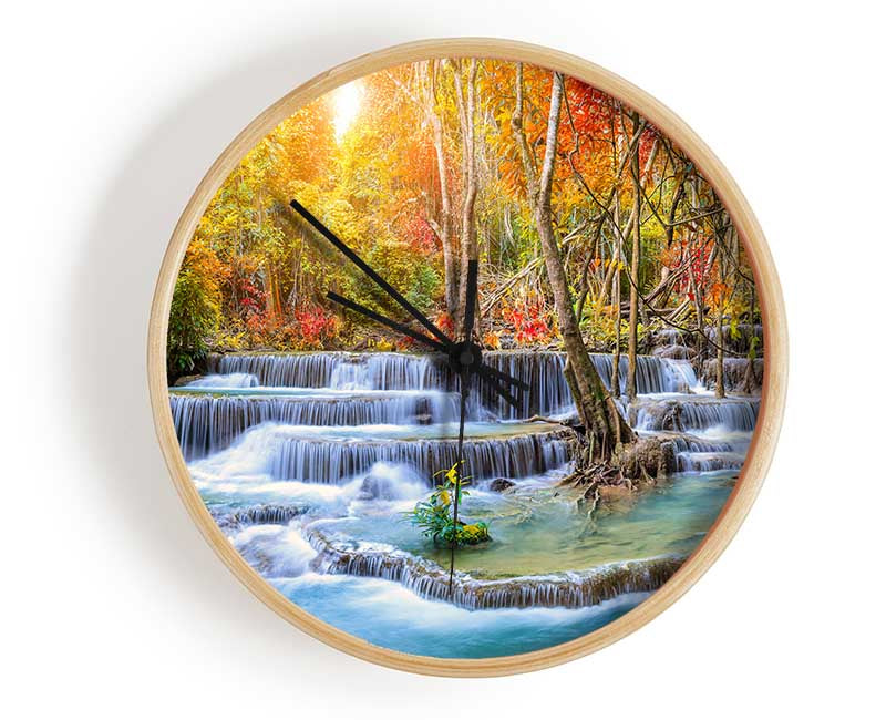 Waterfall forest sunset Clock - Wallart-Direct UK