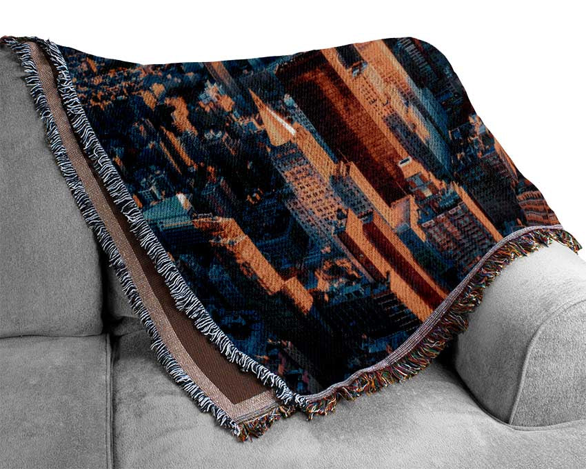 Aerial city sunset dream Woven Blanket