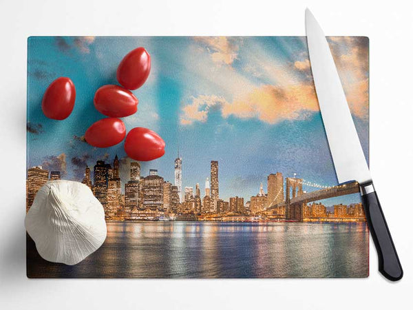 New york deep blue skies Glass Chopping Board