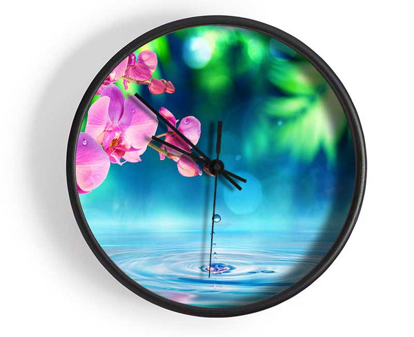 Pink orchid droplet Clock - Wallart-Direct UK