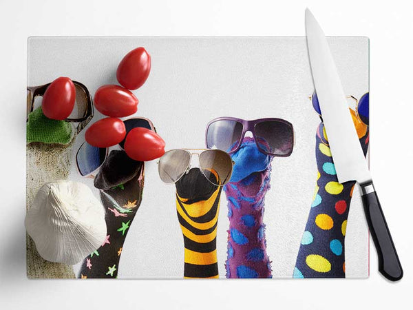 Sock Puppets with shades Glass Chopping Board