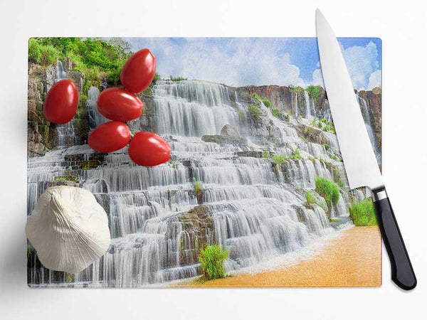 waterfall madness river Glass Chopping Board