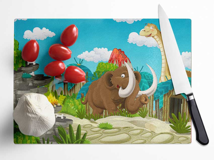 Mammoth and dinosaur Glass Chopping Board