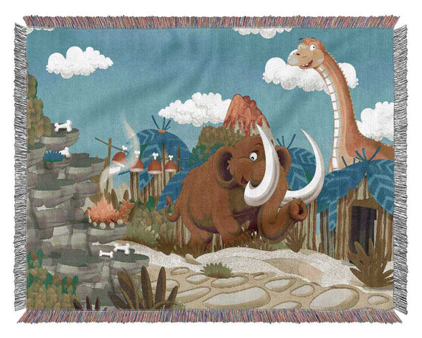 Mammoth and dinosaur Woven Blanket