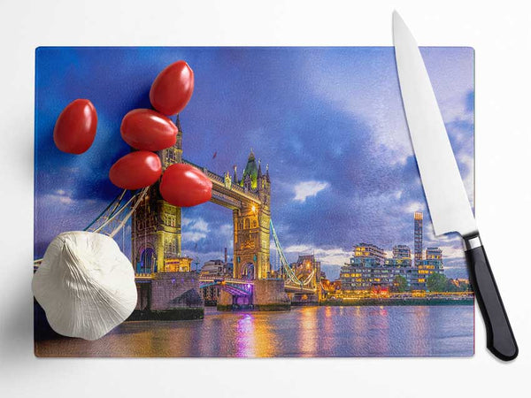 London Bridge at night Glass Chopping Board