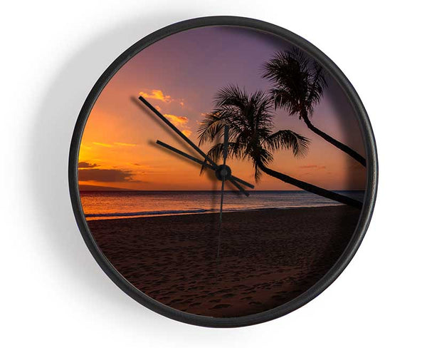 Two palm trees on the beach Clock - Wallart-Direct UK