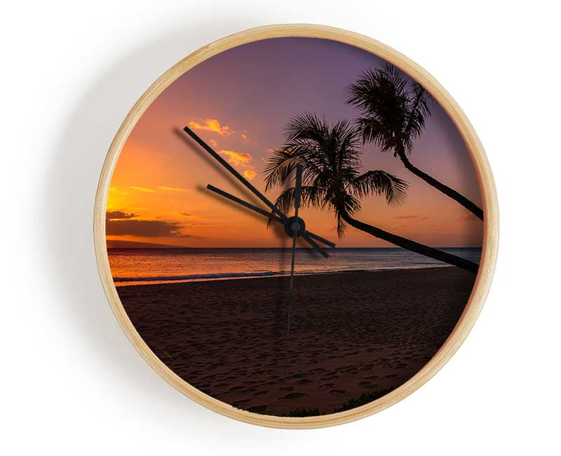 Two palm trees on the beach Clock - Wallart-Direct UK