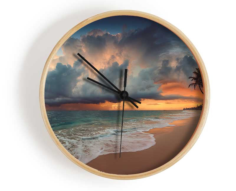 Grey Clouds on the beach Clock - Wallart-Direct UK