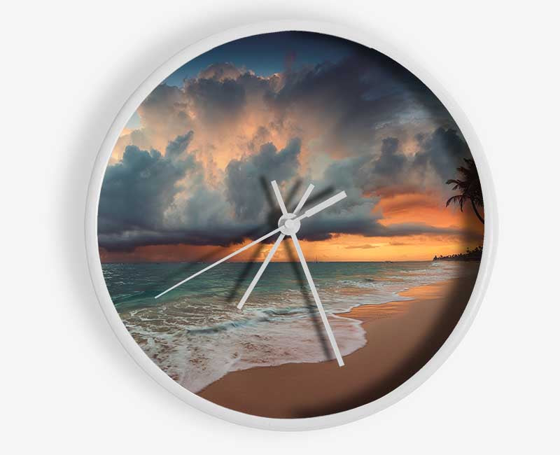 Grey Clouds on the beach Clock - Wallart-Direct UK