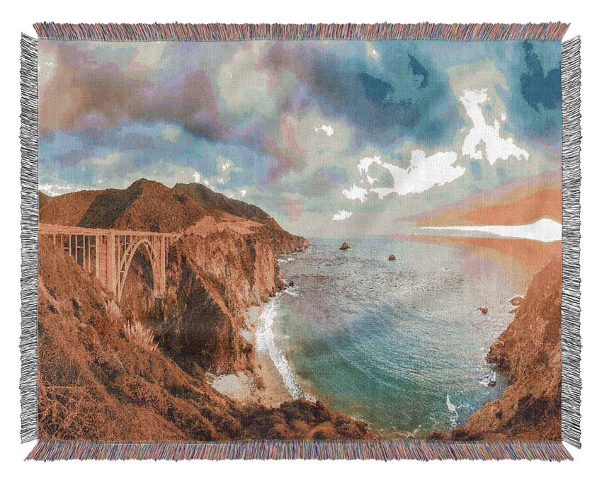 Bridge over the cliffs and cove Woven Blanket