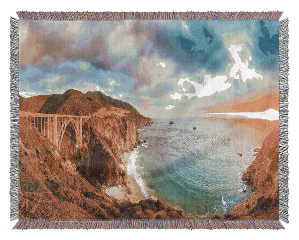 Bridge over the cliffs and cove Woven Blanket