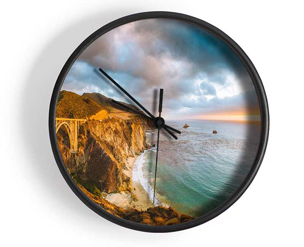 Bridge over the cliffs and cove Clock - Wallart-Direct UK