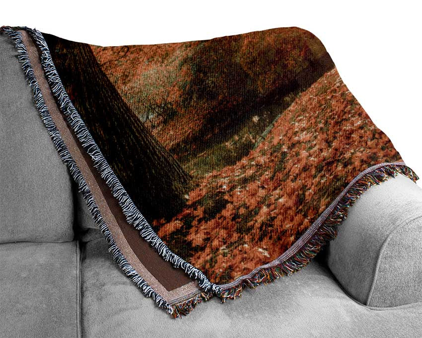 Woodland Bridge Autumn tranqulity Woven Blanket