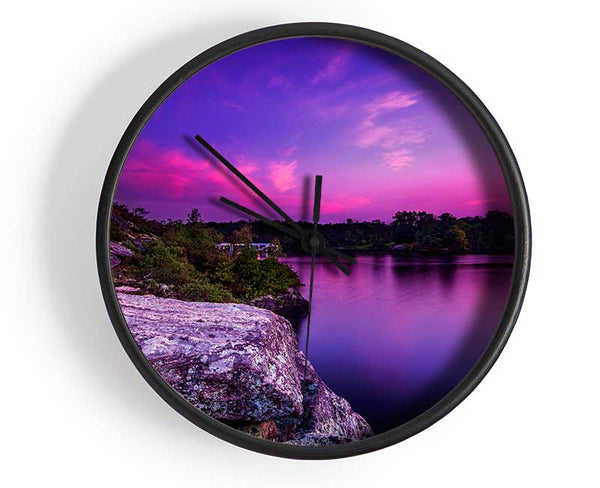 purple and blue lake off the cliffs Clock - Wallart-Direct UK