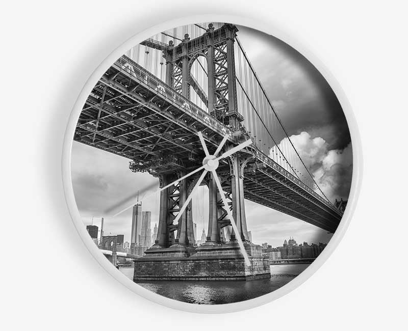 NYC black and white bridge under clouds Clock - Wallart-Direct UK