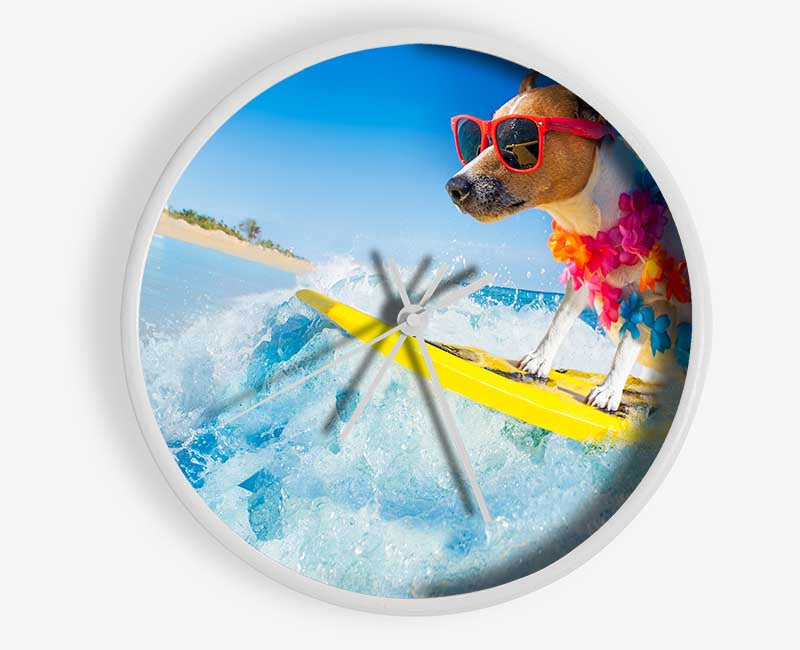 Dog with sunglasses surfing Clock - Wallart-Direct UK